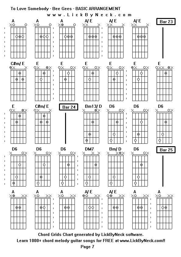 Chord Grids Chart of chord melody fingerstyle guitar song-To Love Somebody - Bee Gees - BASIC ARRANGEMENT,generated by LickByNeck software.